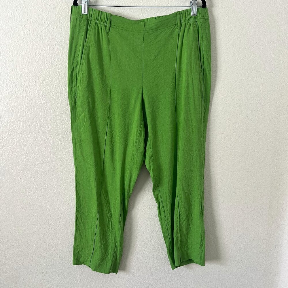 J Jill Sz L Linen Stretch‎ Pants Classy Green Pull On Coastal Beachy Lagenlook